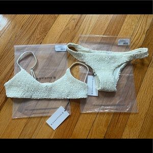 Solid and Striped Rachel Ruched Pearl Creme Swim Bikini top & bottom SET Small